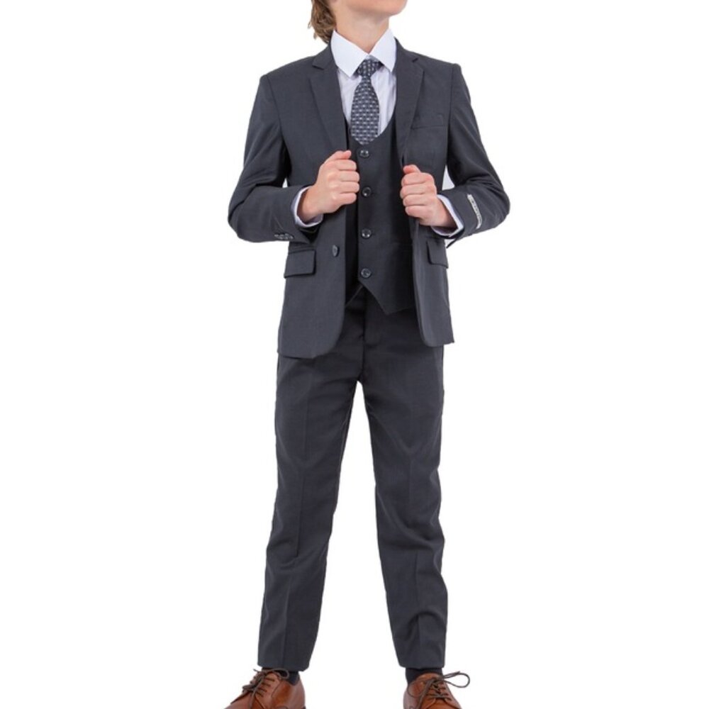 Premium Charcoal Grey Notch Lapel 5 Piece Stacy Adams Boy's Suit